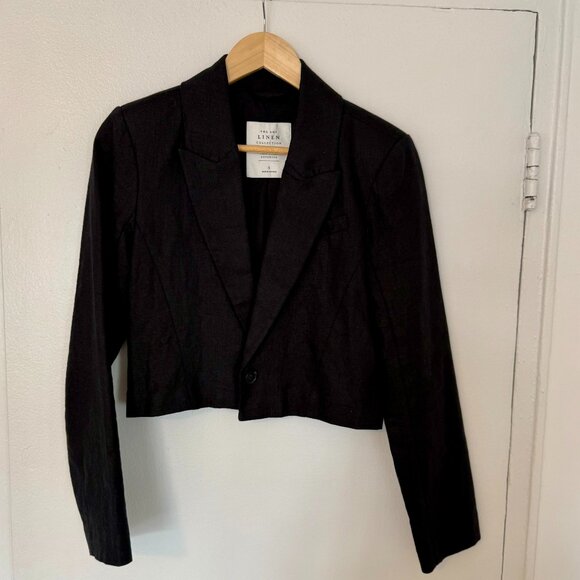 ABERCROMBIE & FITCH 100% LINEN BLACK CROPPED BLAZER Size Small - Picture 2 of 4